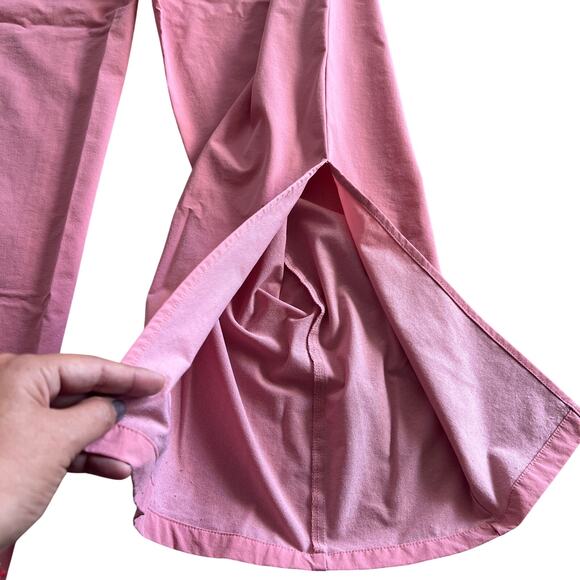 SHEIN Pink Wide Leg Pants Women M Elastic Waist Crop Ankle Slit - Picture 5 of 9